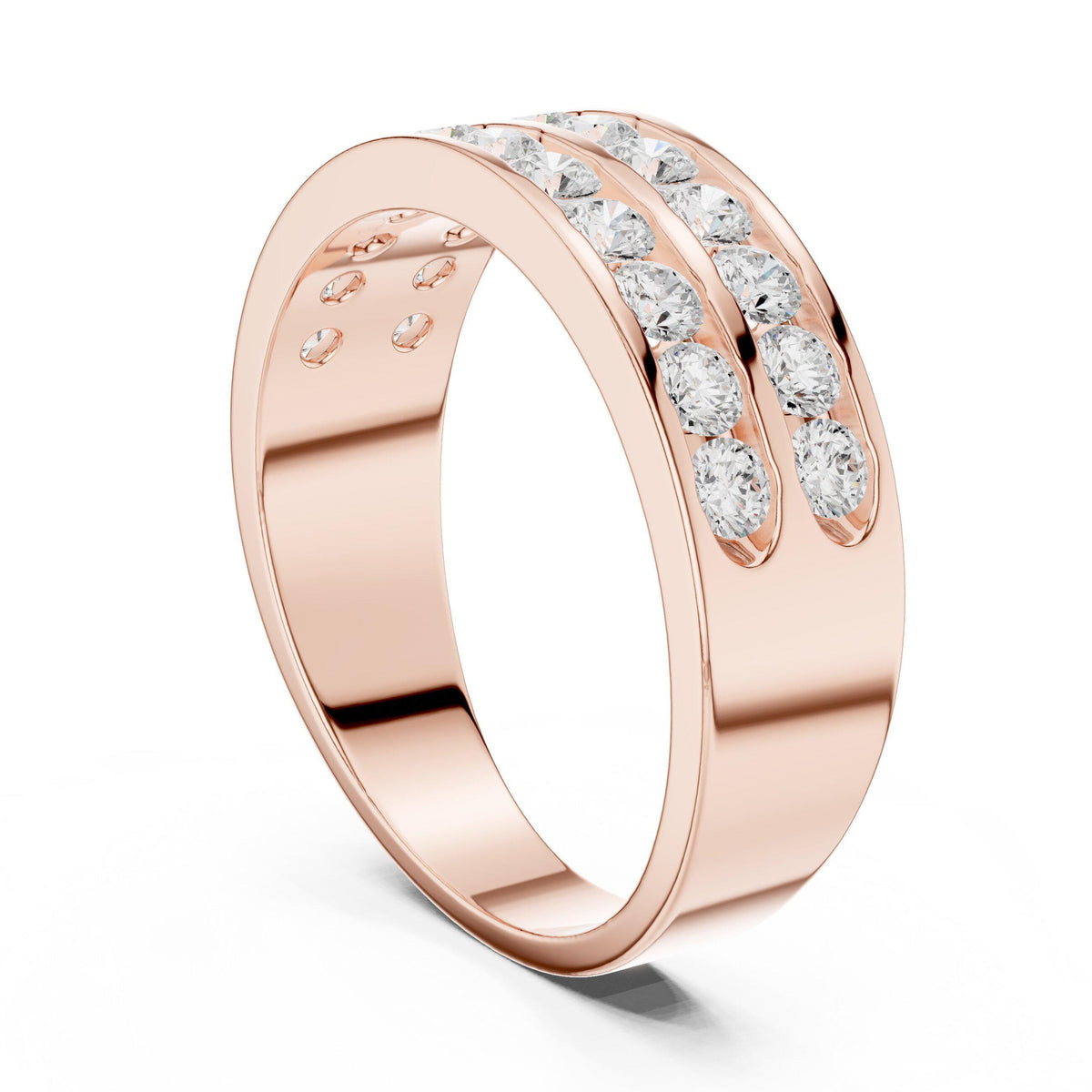 Men's Double-Row Channel-Set Moissanite Band – 925 Sterling Silver, 18K Gold Vermeil