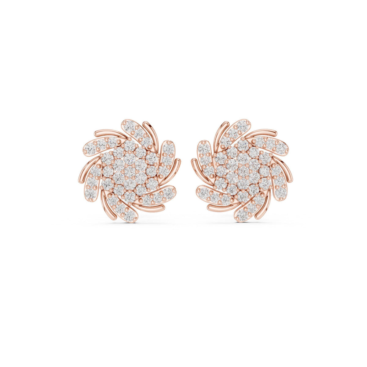 Moissanite Pavé Swirl Flower Stud Earrings – 925 Sterling Silver, 18K Gold Vermeil