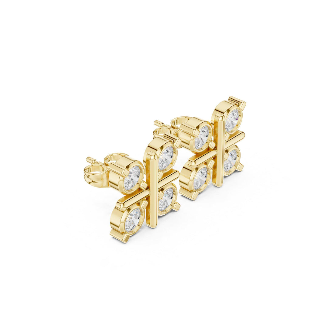 Round Moissanite Four-Square Stud Earrings – 925 Sterling Silver, 18K Gold Vermeil