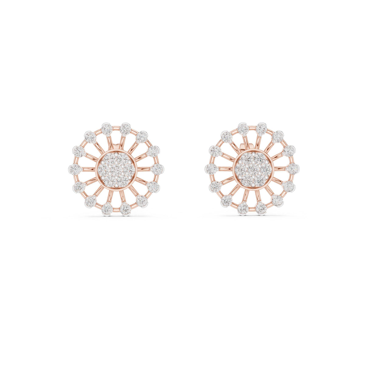 Moissanite Sunflower Medallion Stud Earrings – 925 Sterling Silver, 18K Gold Vermeil