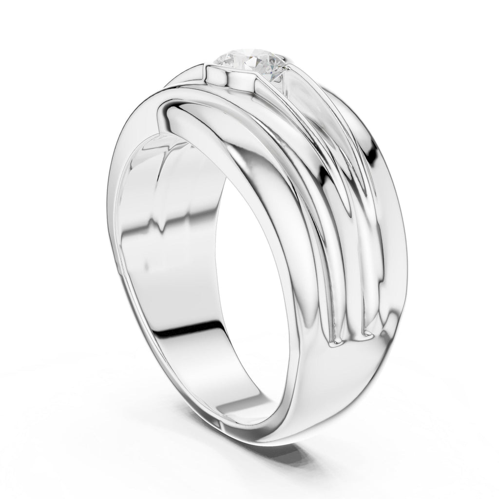 Men's Layered Wave-Band Moissanite Ring – 925 Sterling Silver, 18K Gold Vermeil