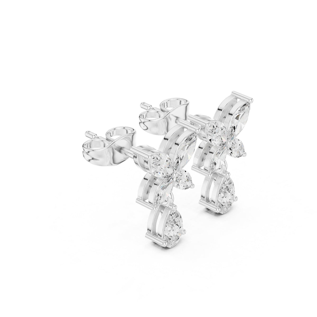 Marquise Moissanite Butterfly Drop Earrings – 925 Sterling Silver, 18K Gold Vermeil