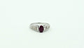 Oval Ruby & Baguette Diamond Ring – 925 Sterling Silver, 18K White Gold Vermeil