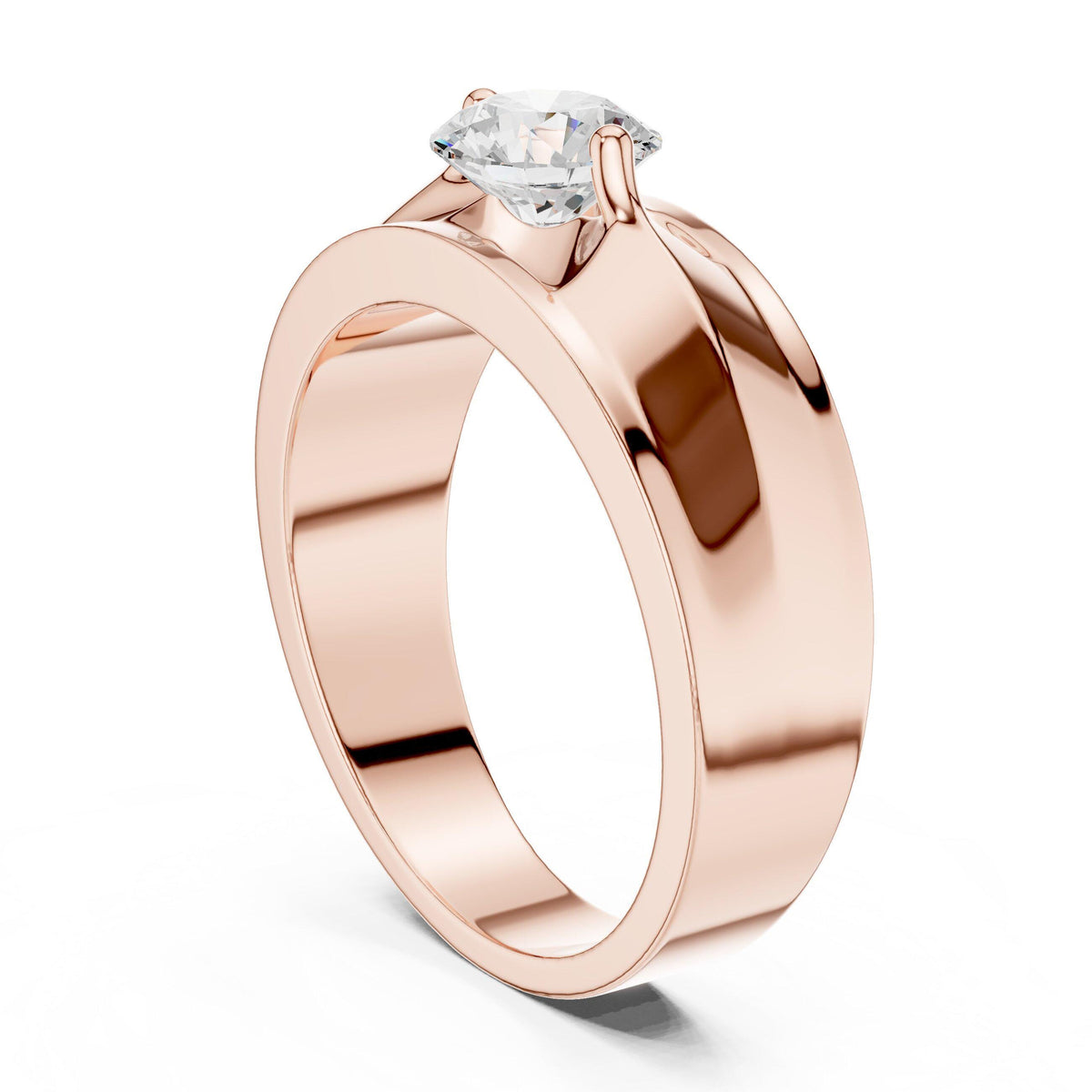 Men's Round Moissanite Ring with Winged Prongs, Flat Band – 925 Sterling Silver, 18K Gold Vermeil