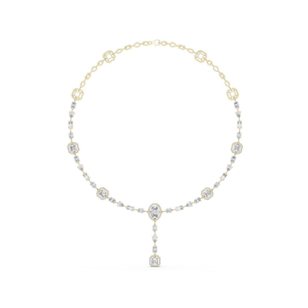 Oval Halo Moissanite Y-Drop Necklace – 925 Sterling Silver, 18K Gold Vermeil