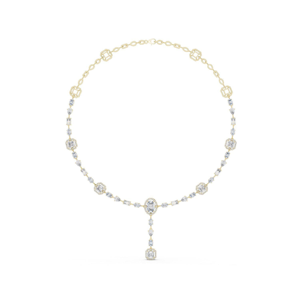 Oval Halo Moissanite Y-Drop Necklace – 925 Sterling Silver, 18K Gold Vermeil