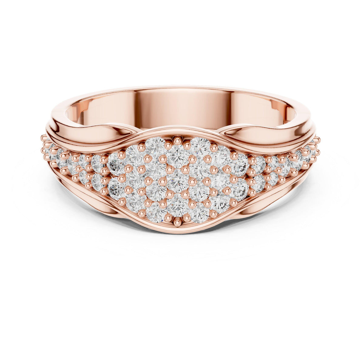 Wide Wave-Band Pavé Moissanite Ring – 925 Sterling Silver, 18K Gold Vermeil