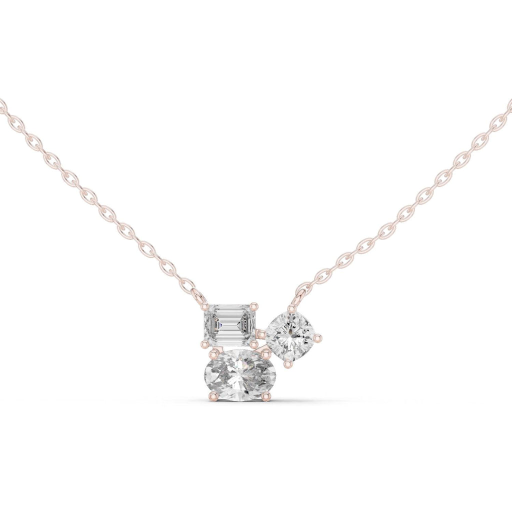 Mixed-Cut Moissanite Three-Stone Cluster Necklace – 925 Sterling Silver, 18K Gold Vermeil