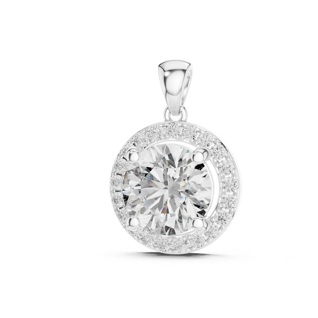 9mm Round Moissanite Double-Halo Pendant Necklace – 925 Sterling Silver, 18K Gold Vermeil