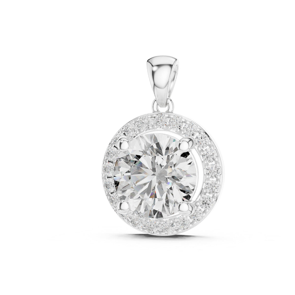 9mm Round Moissanite Double-Halo Pendant Necklace – 925 Sterling Silver, 18K Gold Vermeil