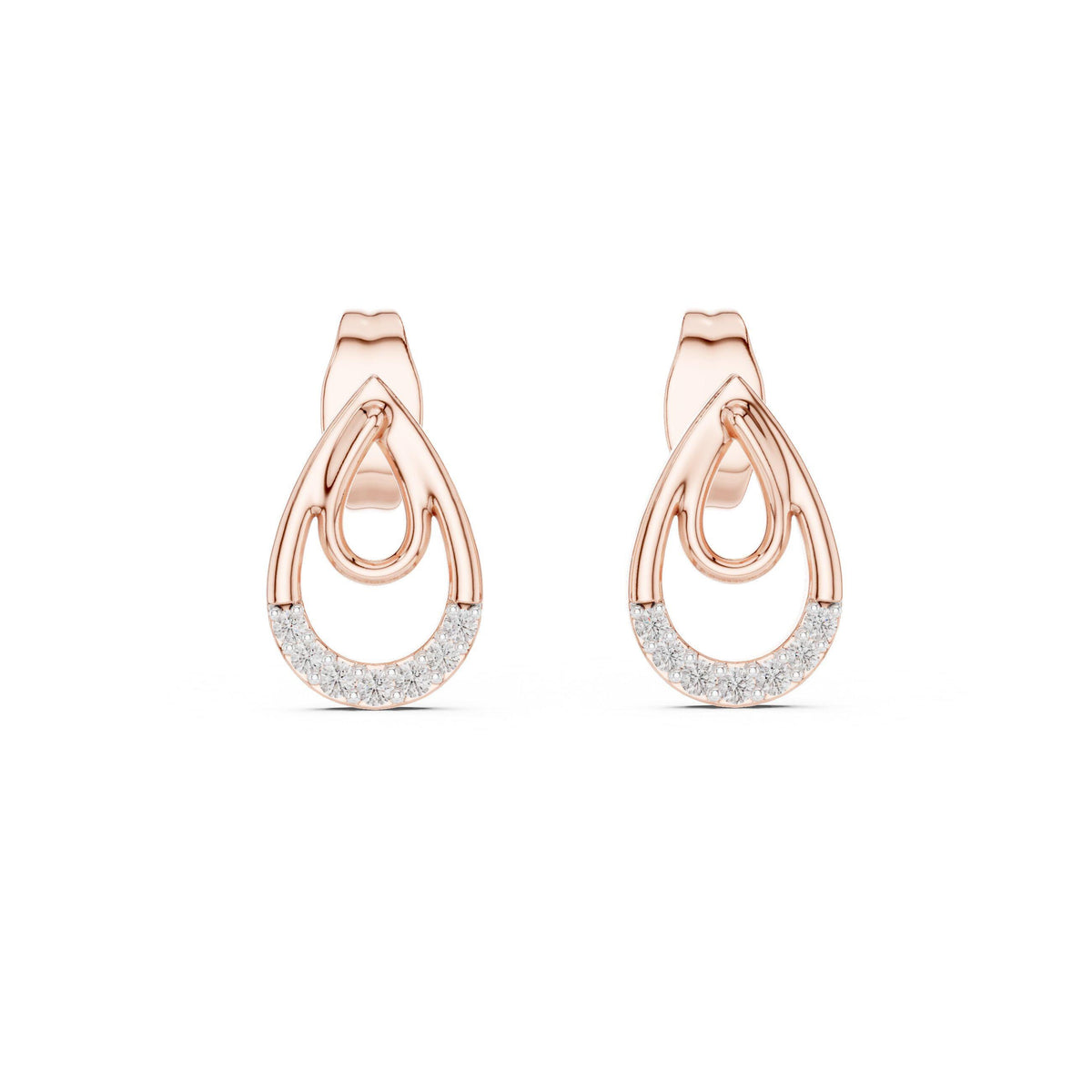 Moissanite Pavé Double Teardrop Stud Earrings – 925 Sterling Silver, 18K Gold Vermeil