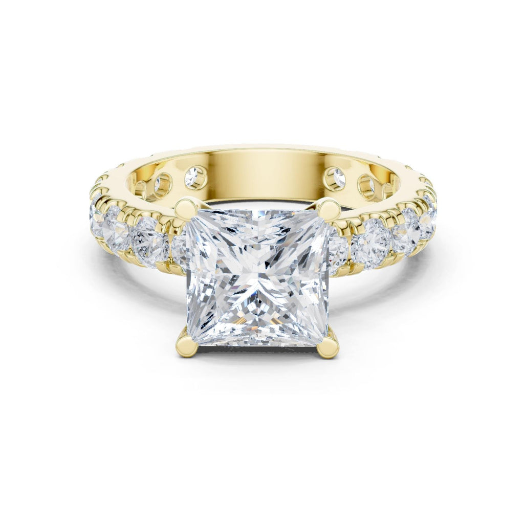 Princess-Cut Moissanite Ring with Pavé Band – 925 Sterling Silver, 18K Gold Vermeil