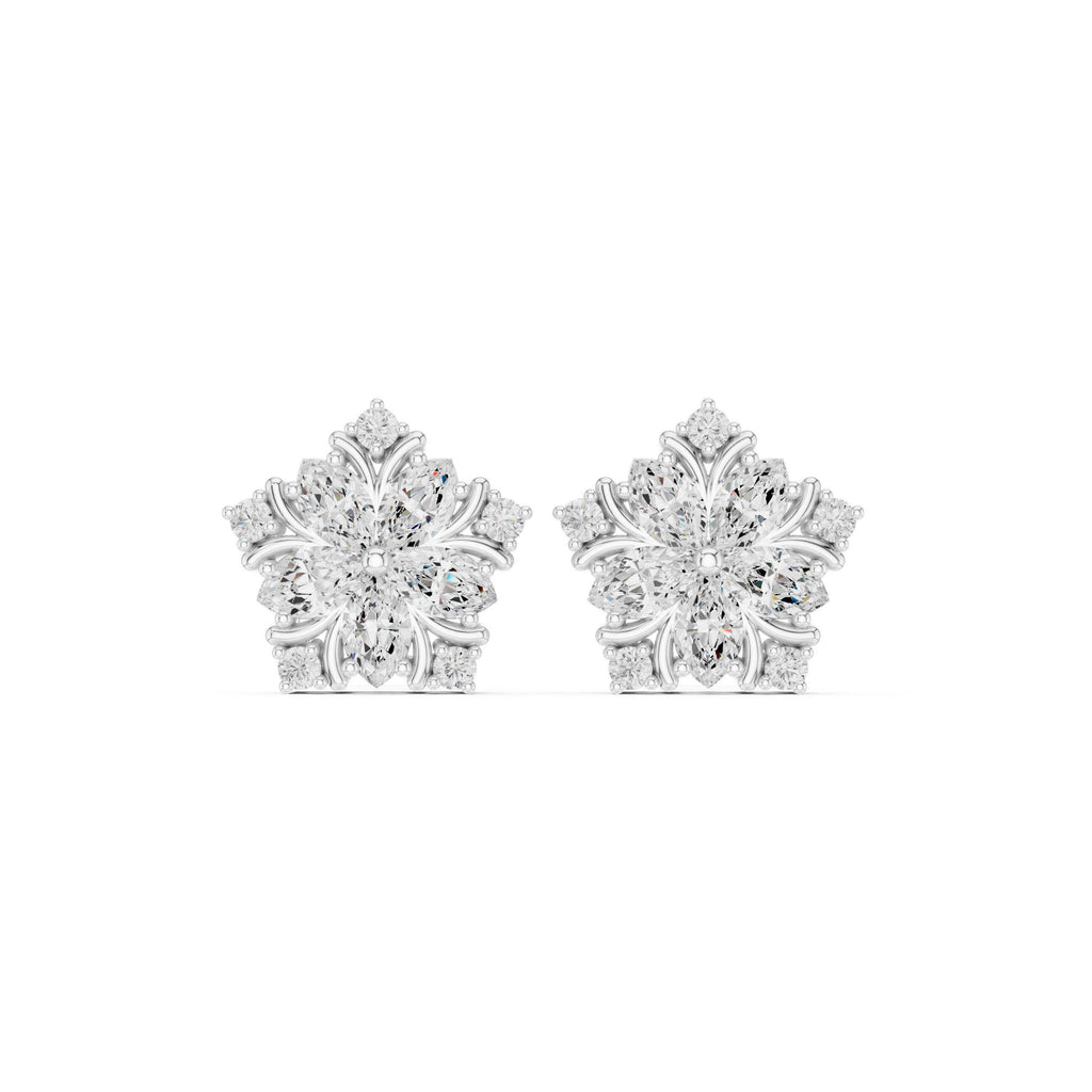 Moissanite Pentagon Flower Stud Earrings – 925 Sterling Silver, 18K Gold Vermeil