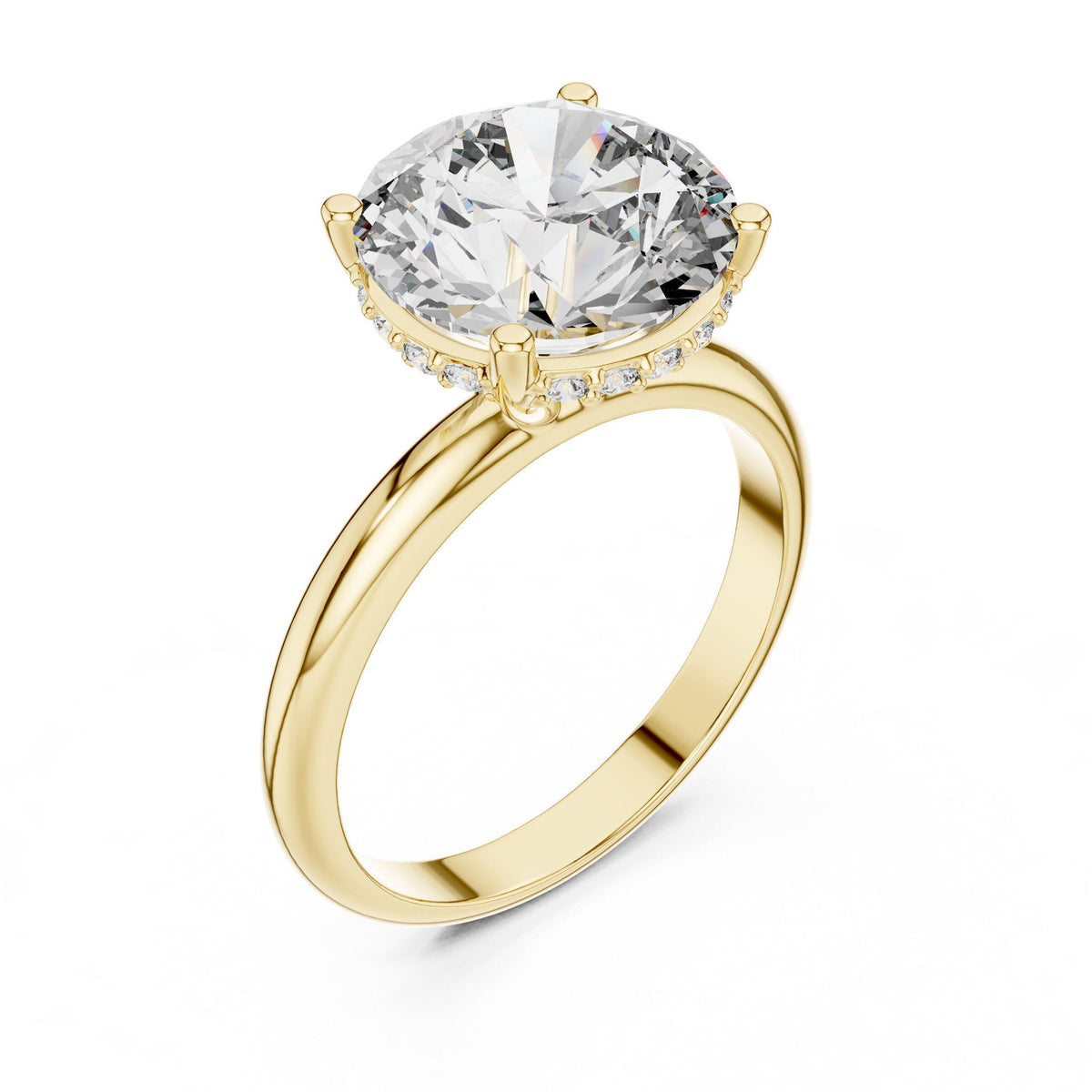 Round Moissanite Solitaire Ring with Slim Band and Hidden Halo – 925 Sterling Silver, 18K Gold Vermeil