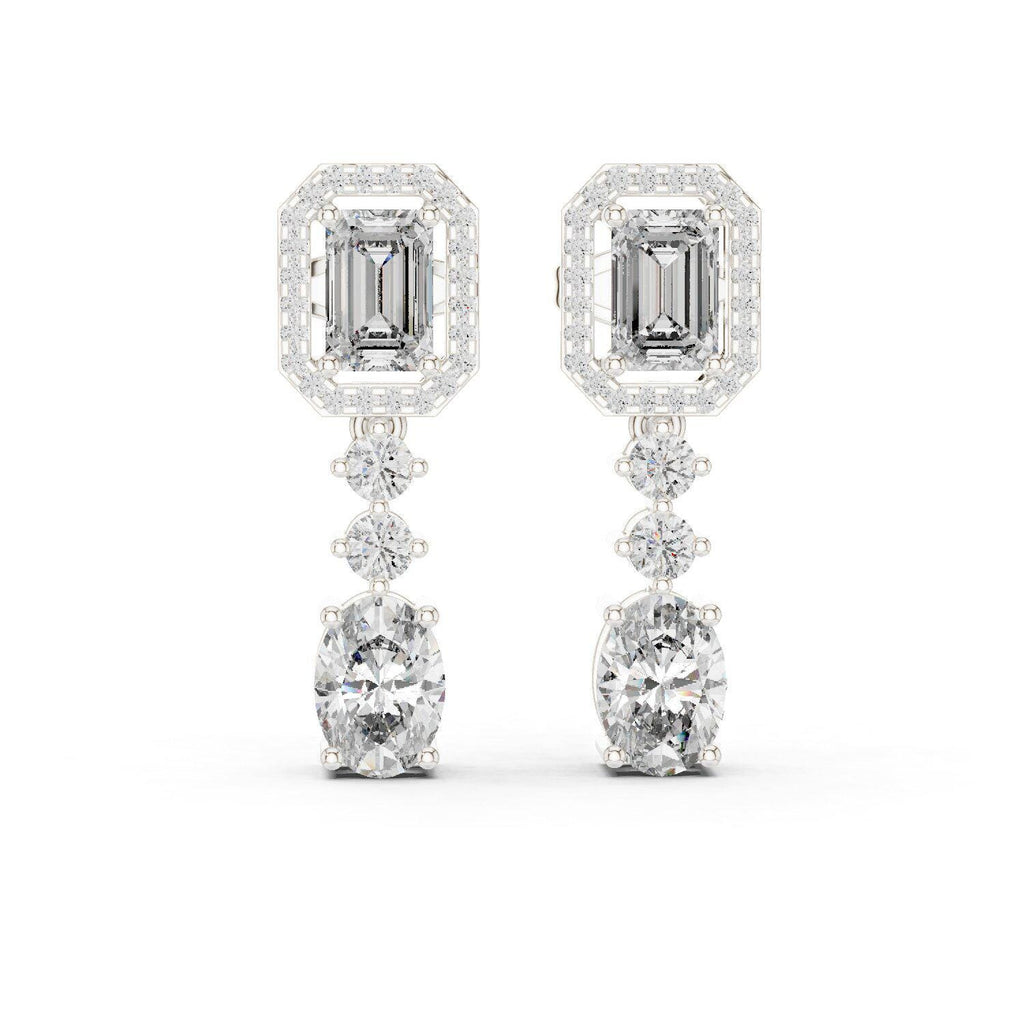 Emerald-Cut Halo Moissanite Drop Earrings – 925 Sterling Silver, 18K Gold Vermeil