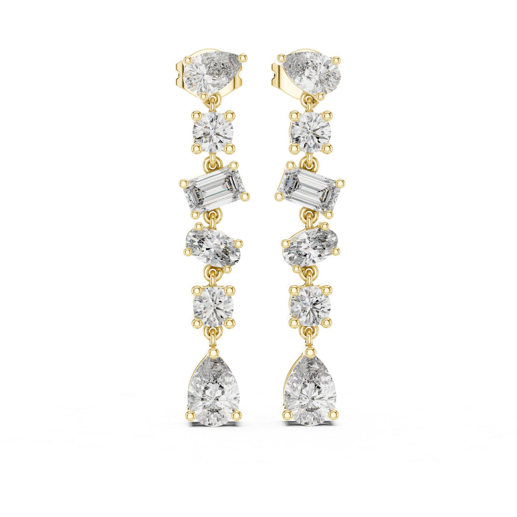 Mixed-Cut Moissanite Linear Drop Earrings – 925 Sterling Silver, 18K Gold Vermeil