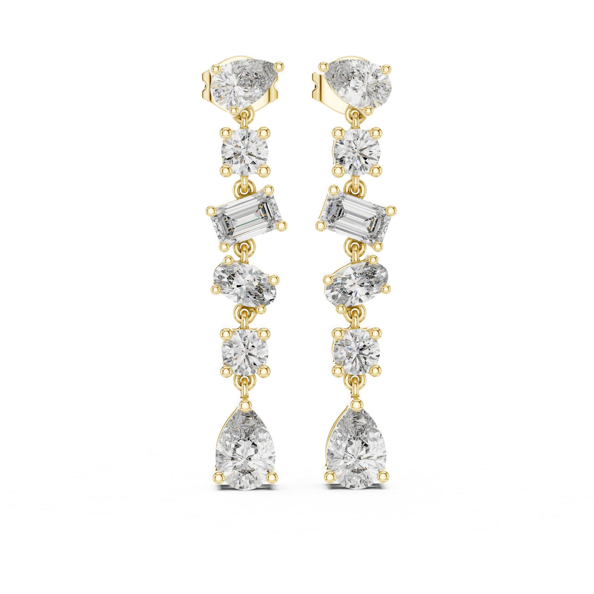Mixed-Cut Moissanite Linear Drop Earrings – 925 Sterling Silver, 18K Gold Vermeil