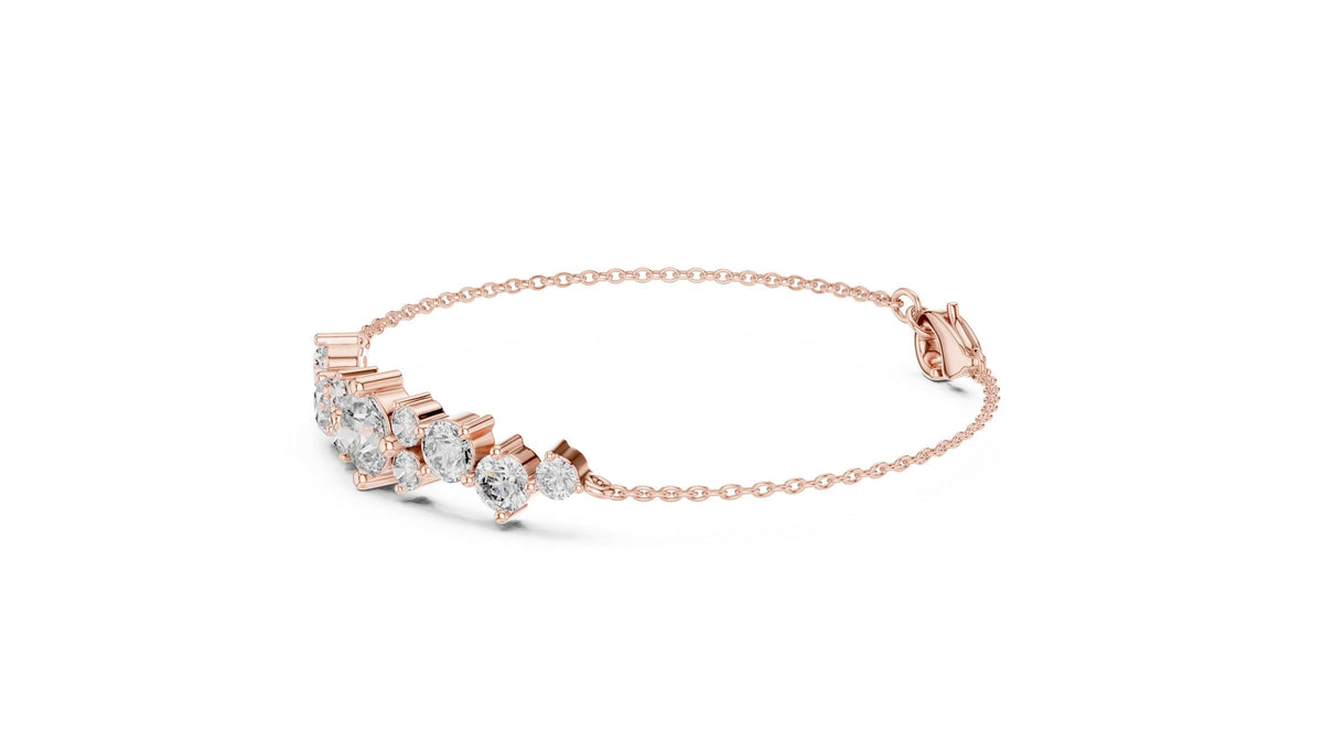 Graduated Moissanite Cluster Chain Bracelet – 925 Sterling Silver, 18K Gold Vermeil