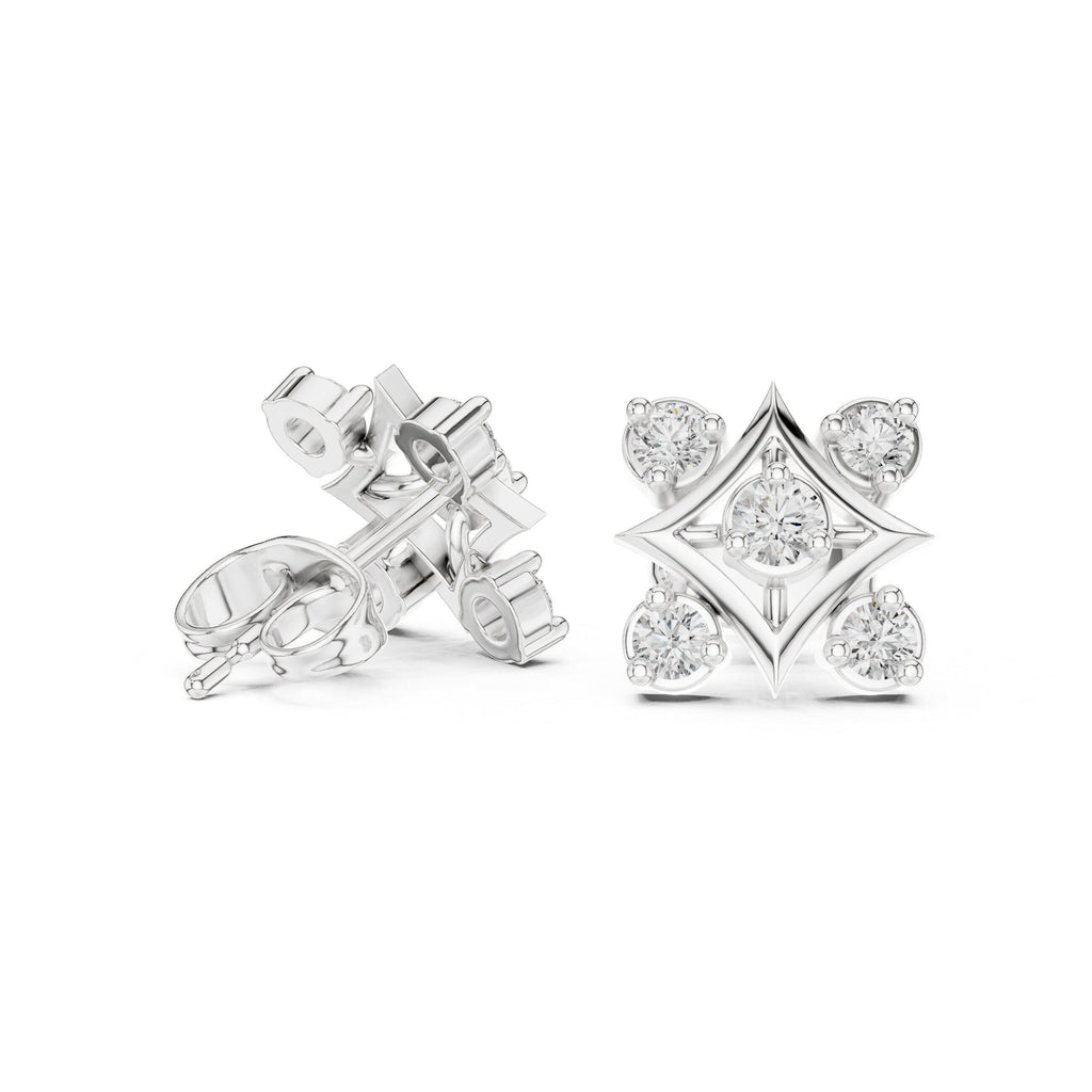 Moissanite Four-Point Star Frame Stud Earrings – 925 Sterling Silver, 18K Gold Vermeil