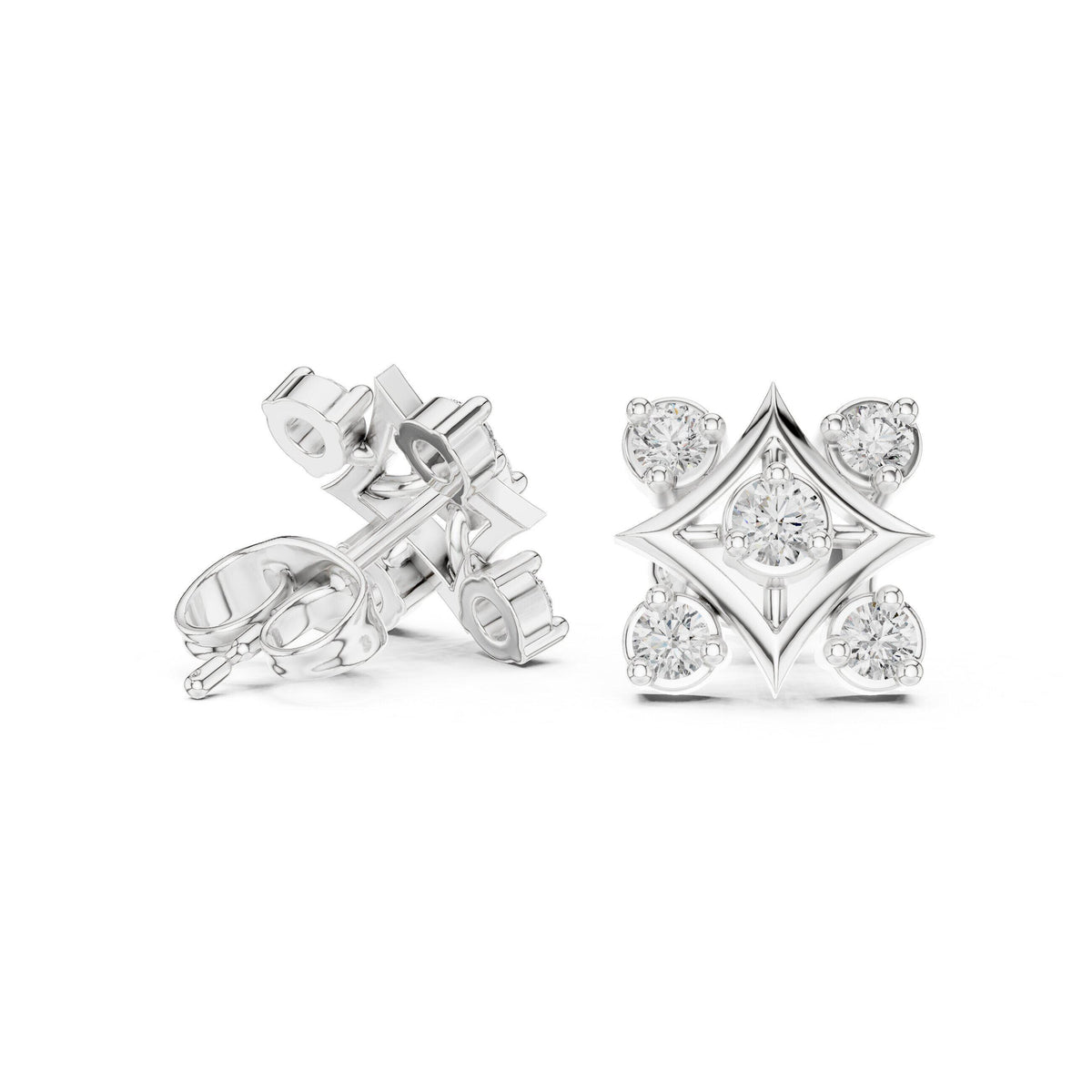 Moissanite Four-Point Star Frame Stud Earrings – 925 Sterling Silver, 18K Gold Vermeil