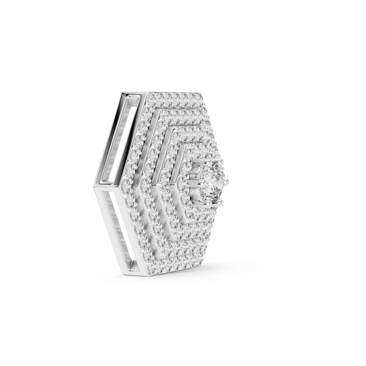 Moissanite Hexagon Pavé Pendant Necklace – 925 Sterling Silver, 18K Gold Vermeil