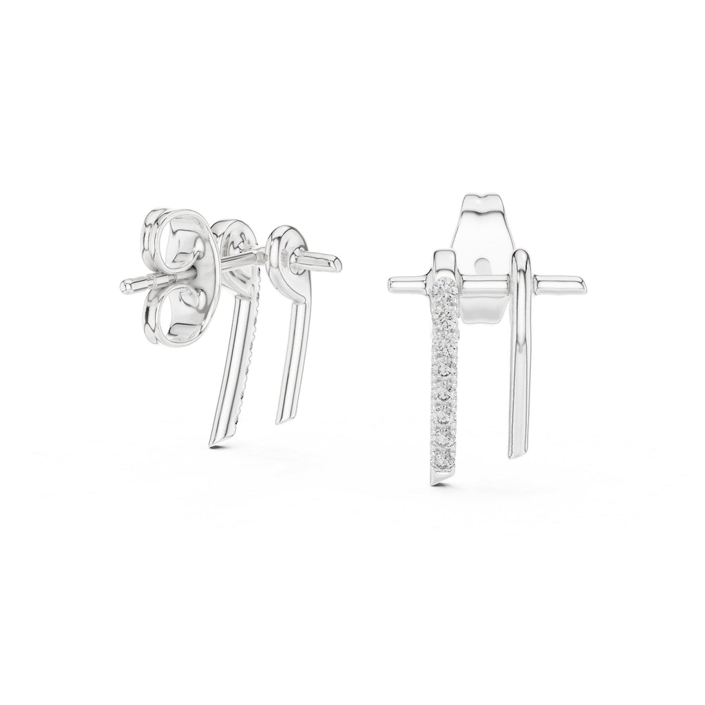 Moissanite Pavé Bar Front-Back Earrings – 925 Sterling Silver, 18K Gold Vermeil