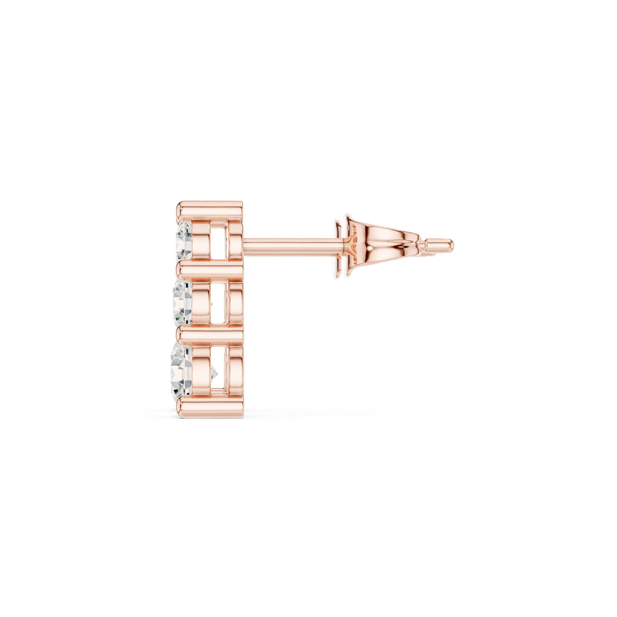 Moissanite Vertical Three-Stone Stud Earrings – 925 Sterling Silver, 18K Gold Vermeil