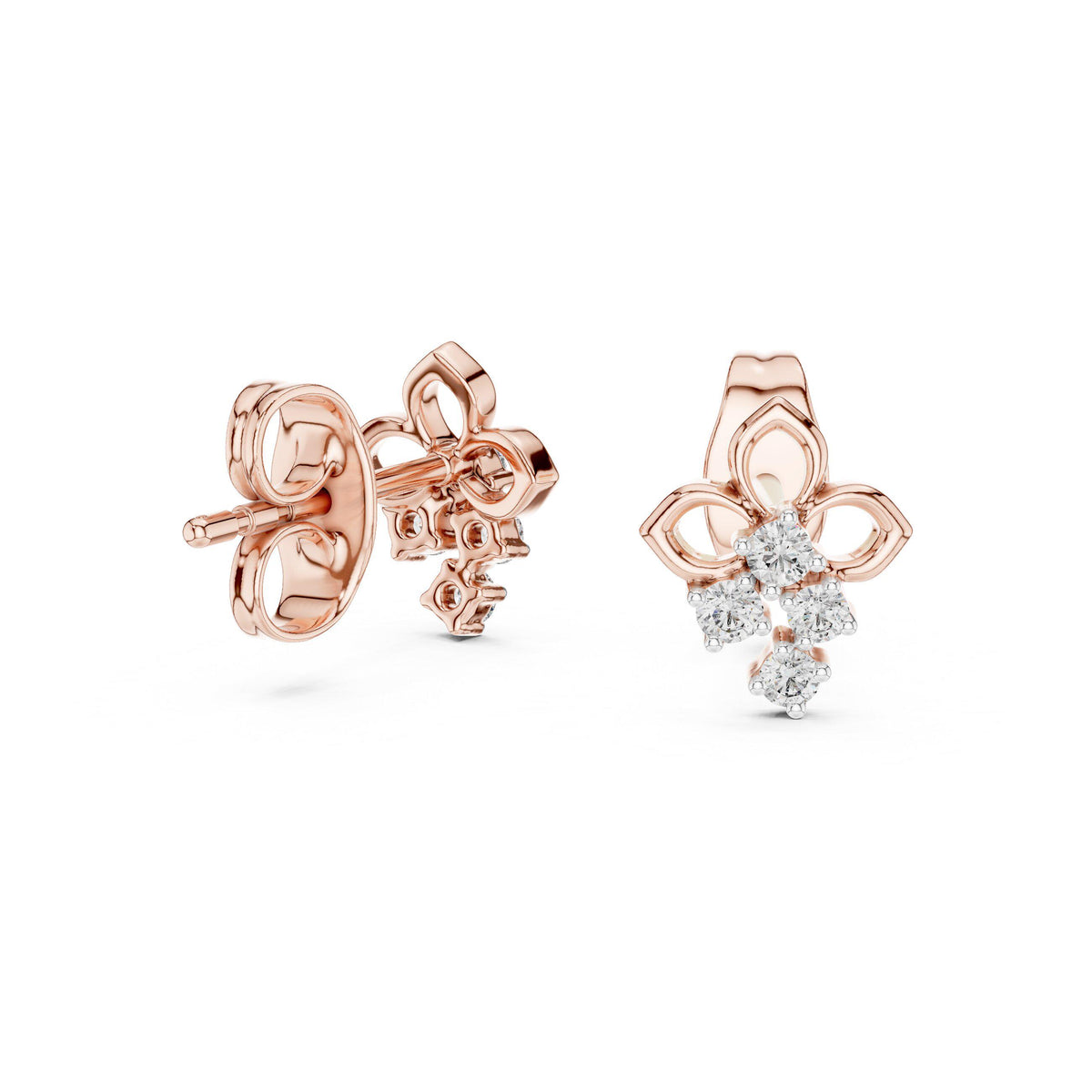 Moissanite Fleur Drop Stud Earrings – 925 Sterling Silver, 18K Gold Vermeil