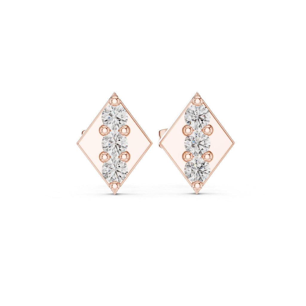 Moissanite Rhombus Three-Stone Stud Earrings – 925 Sterling Silver, 18K Gold Vermeil