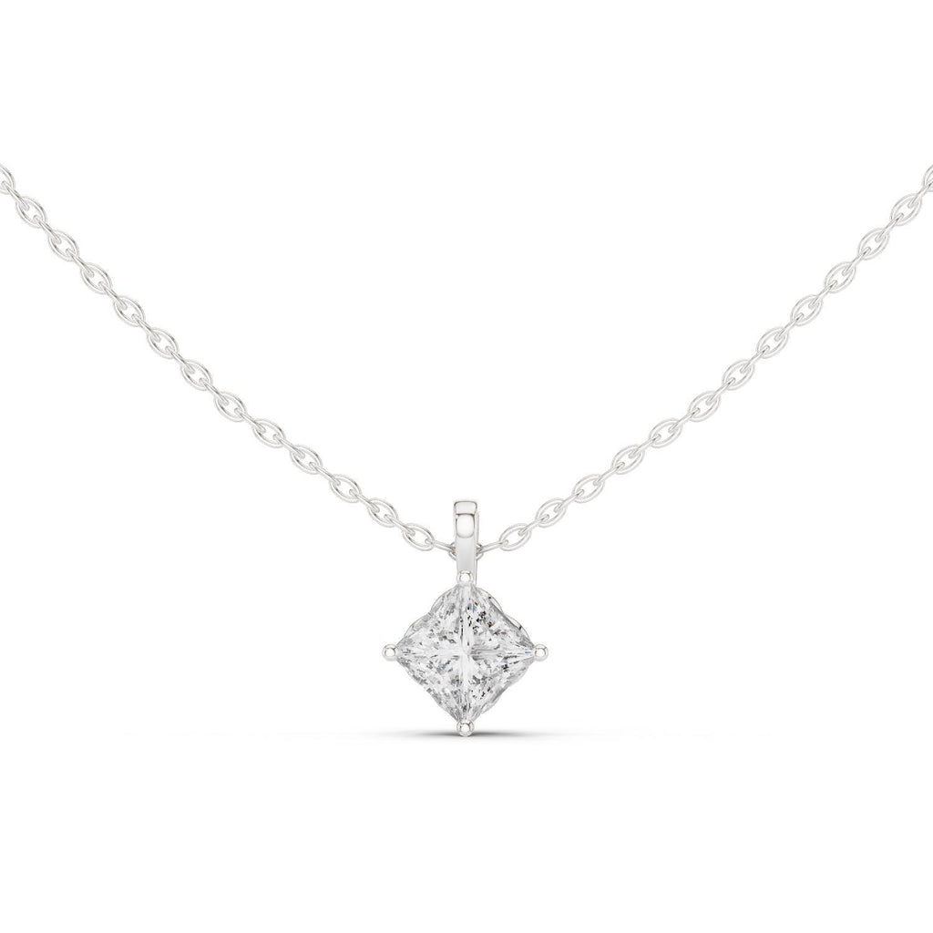 Princess Moissanite On-Point Solitaire Necklace – 925 Sterling Silver, 18K Gold Vermeil