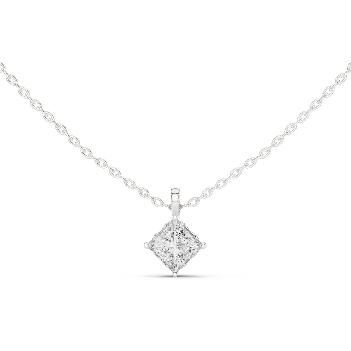 Princess Moissanite On-Point Solitaire Necklace – 925 Sterling Silver, 18K Gold Vermeil