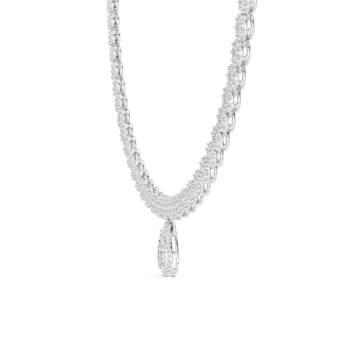 Pear Halo Moissanite Drop Tennis Necklace – 925 Sterling Silver, 18K Gold Vermeil