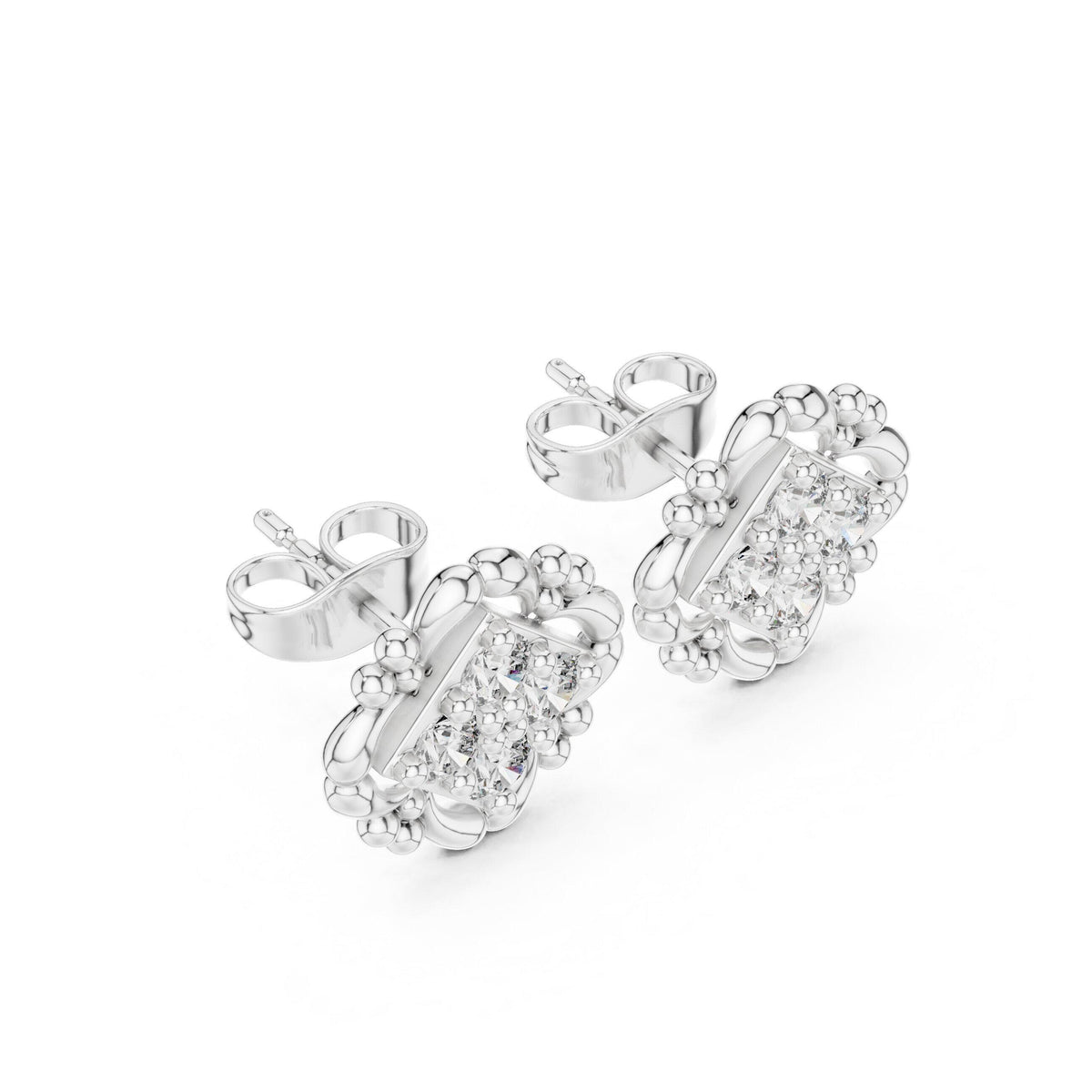 Moissanite Filigree Quatrefoil Stud Earrings – 925 Sterling Silver, 18K Gold Vermeil