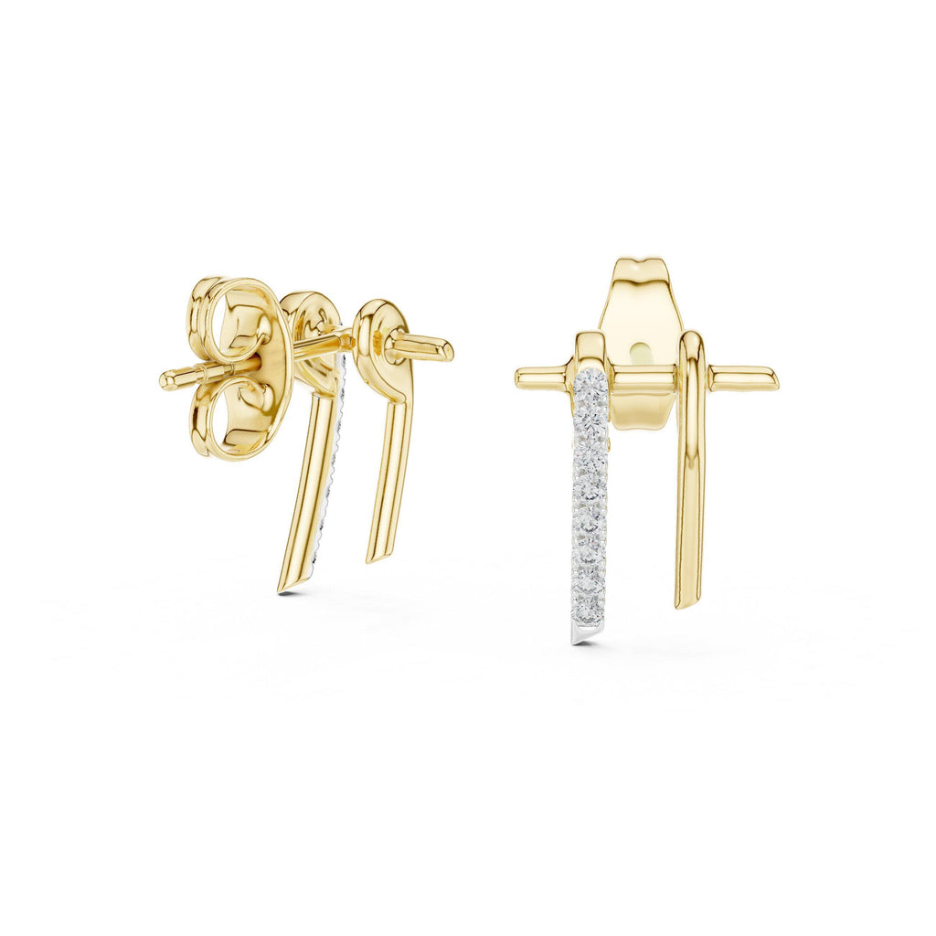 Moissanite Pavé Bar Front-Back Earrings – 925 Sterling Silver, 18K Gold Vermeil