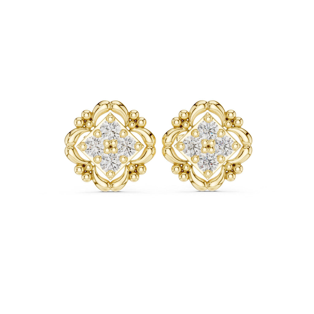 Moissanite Filigree Quatrefoil Stud Earrings – 925 Sterling Silver, 18K Gold Vermeil