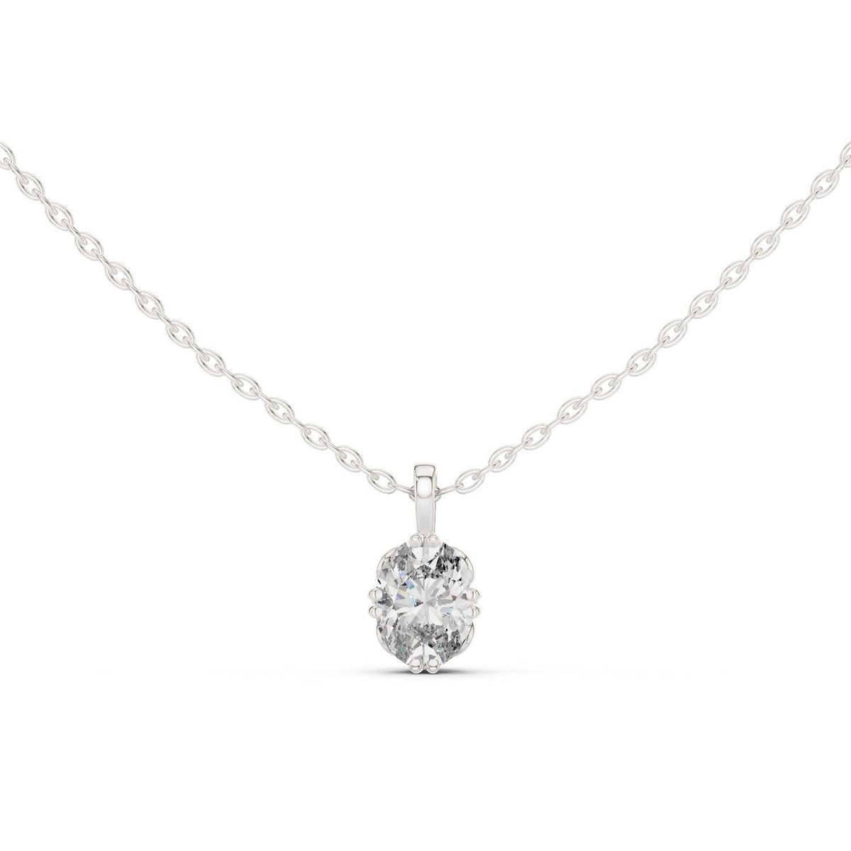 Oval Moissanite Double-Prong Solitaire Necklace – 925 Sterling Silver, 18K Gold Vermeil