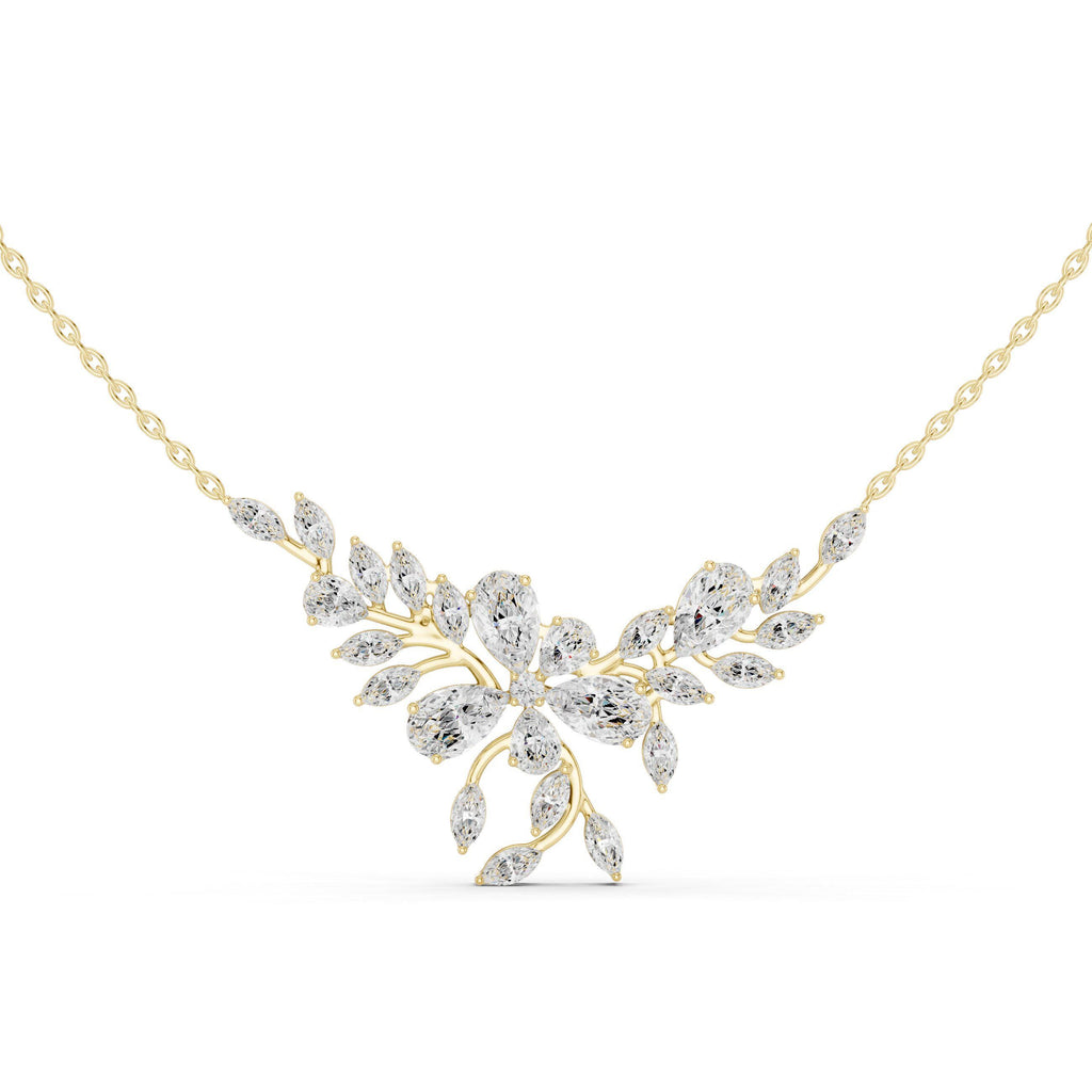 Marquise & Pear Moissanite Leaf Spray Mangalsutra Necklace – 925 Sterling Silver, 18K Gold Vermeil
