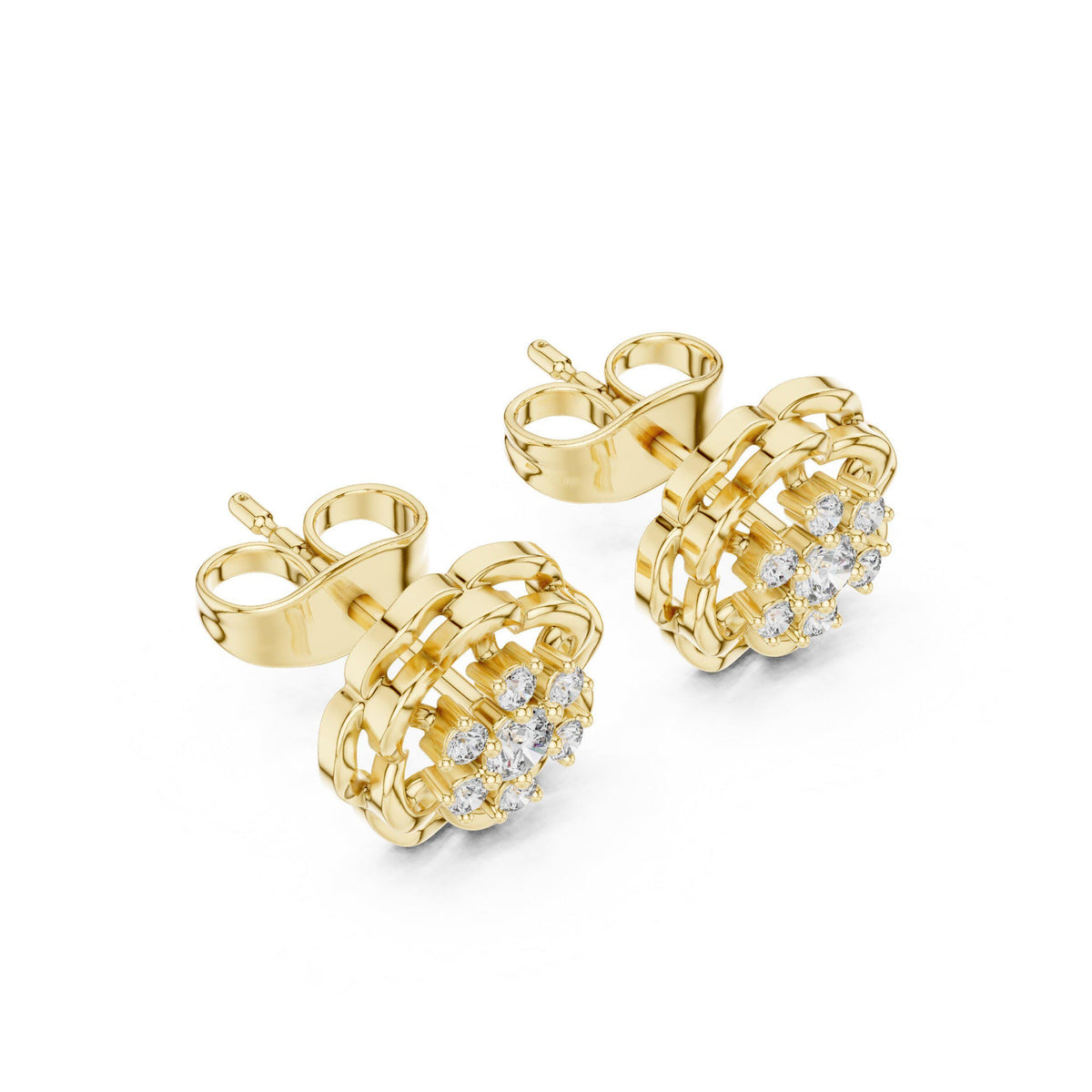 Moissanite Flower Rosette Stud Earrings – 925 Sterling Silver, 18K Gold Vermeil