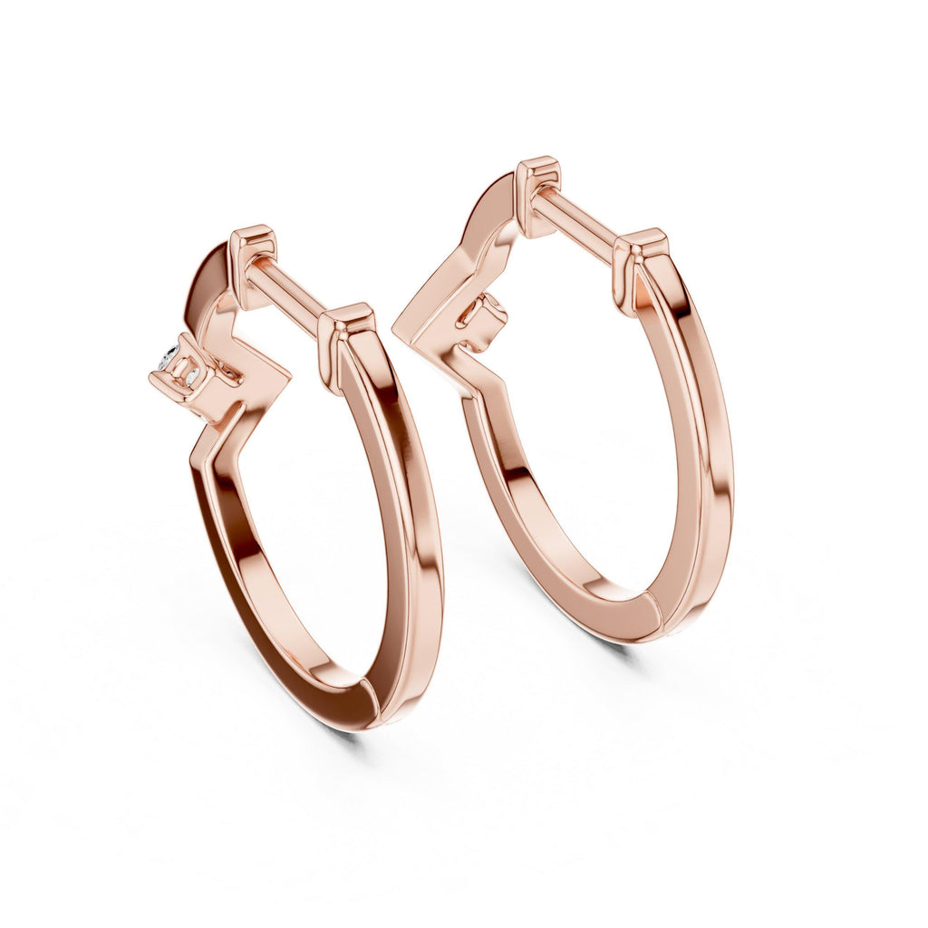 Round Moissanite Chevron Huggie Hoop Earrings – 925 Sterling Silver, 18K Gold Vermeil