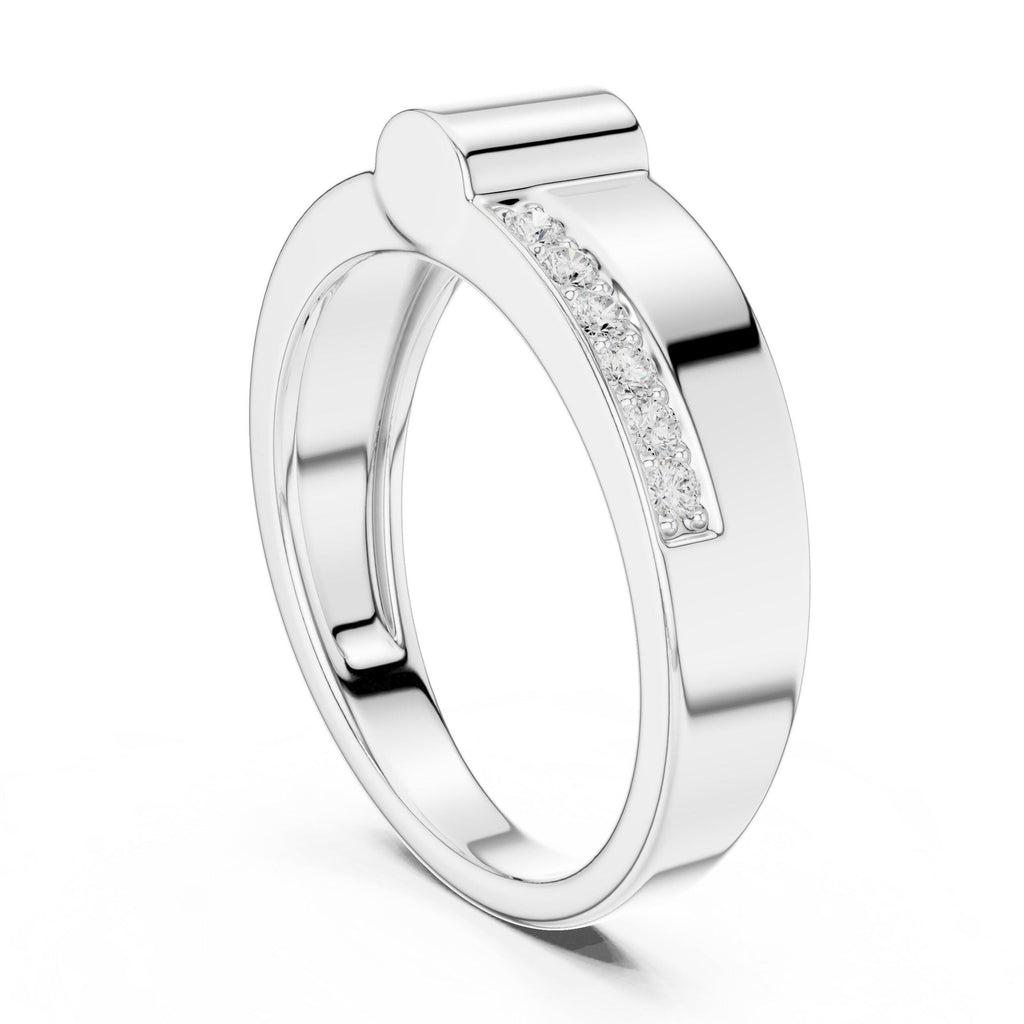 Men's Notched Band with Pavé Moissanite Sides – 925 Sterling Silver, 18K Gold Vermeil