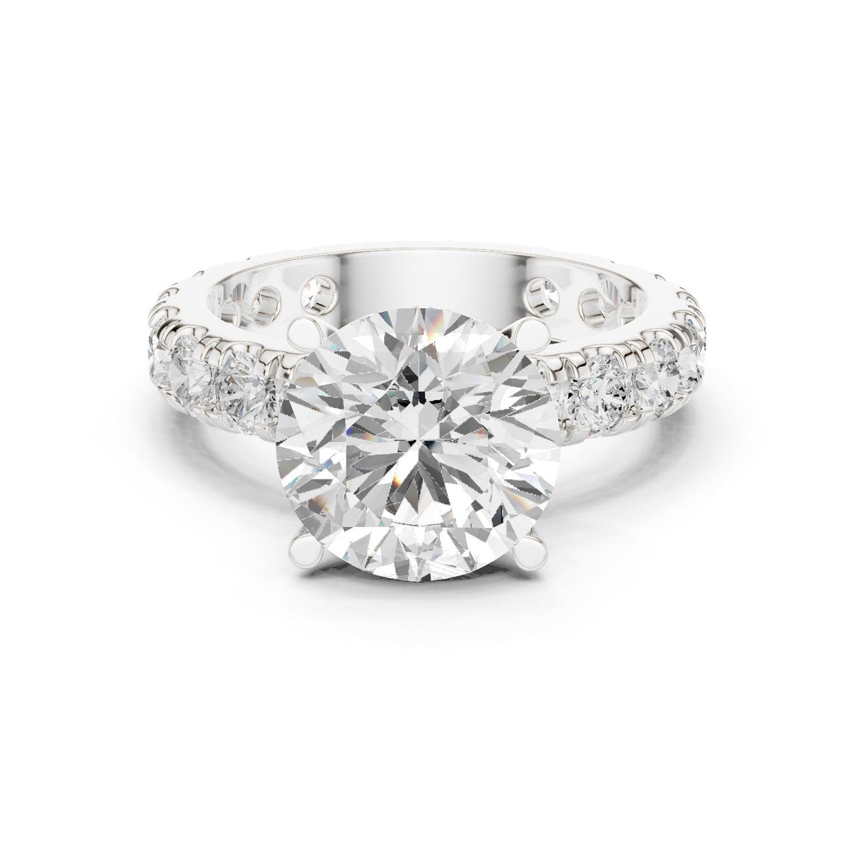 Round Moissanite Ring with Pavé Band – 925 Sterling Silver, 18K Gold Vermeil