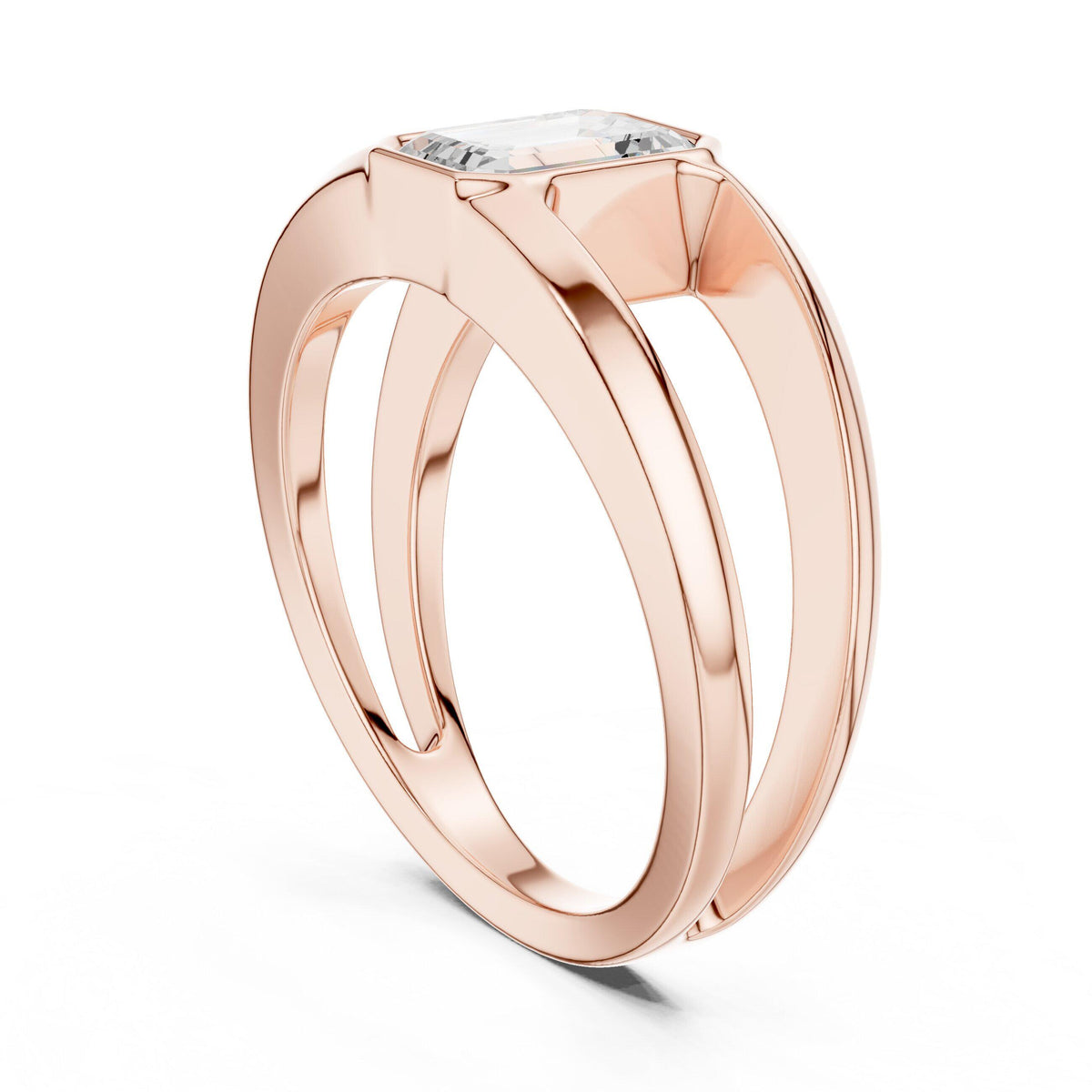 Men's Emerald-Cut Moissanite Ring, Split Band – 925 Sterling Silver, 18K Gold Vermeil