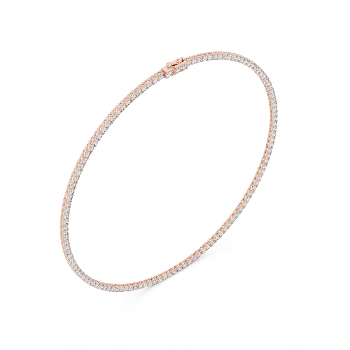 4mm Round Moissanite Tennis Necklace, 16" – 925 Sterling Silver, 18K Rose Gold Vermeil