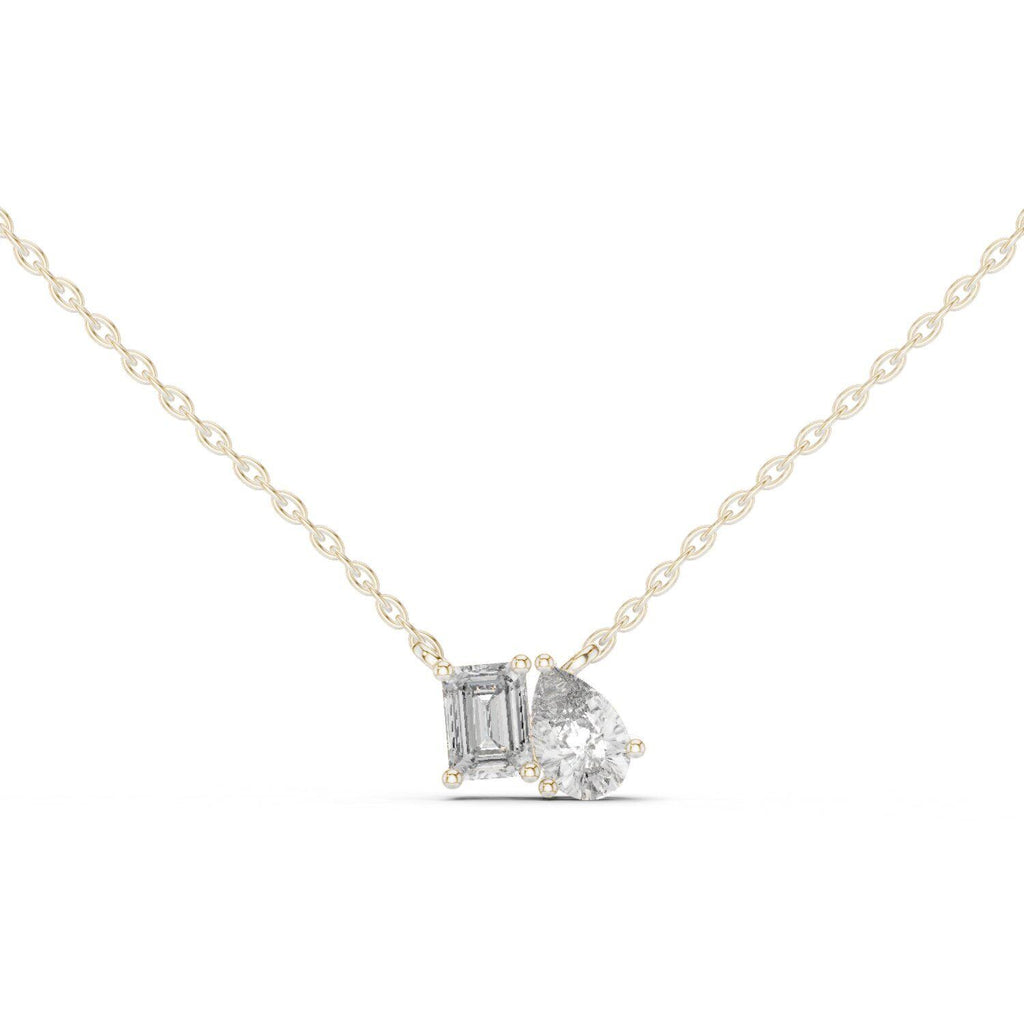 Emerald-Cut & Pear Moissanite Toi et Moi Necklace – 925 Sterling Silver, 18K Gold Vermeil