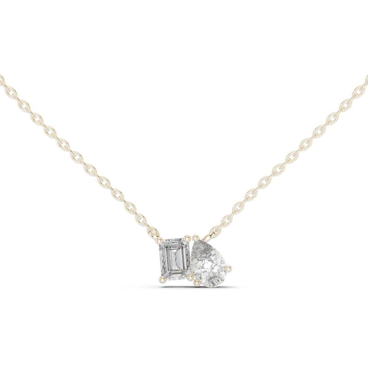 Emerald-Cut & Pear Moissanite Toi et Moi Necklace – 925 Sterling Silver, 18K Gold Vermeil