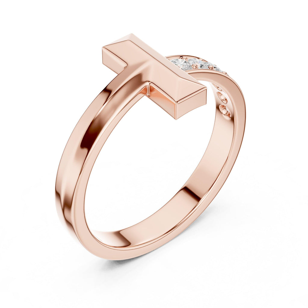 Men's T-Shaped Moissanite Ring – 925 Sterling Silver, 18K Gold Vermeil