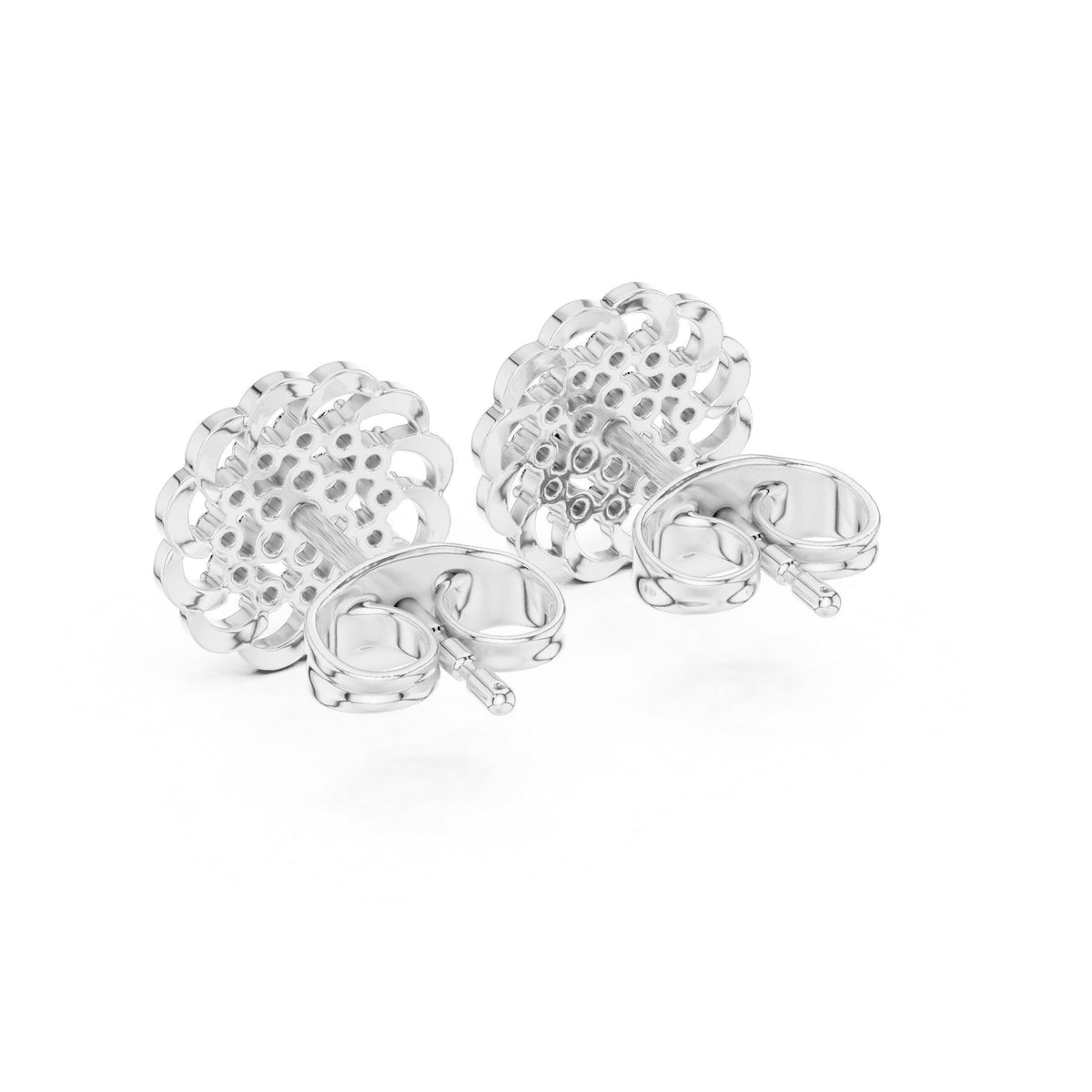 Moissanite Open Petal Medallion Stud Earrings – 925 Sterling Silver, 18K Gold Vermeil