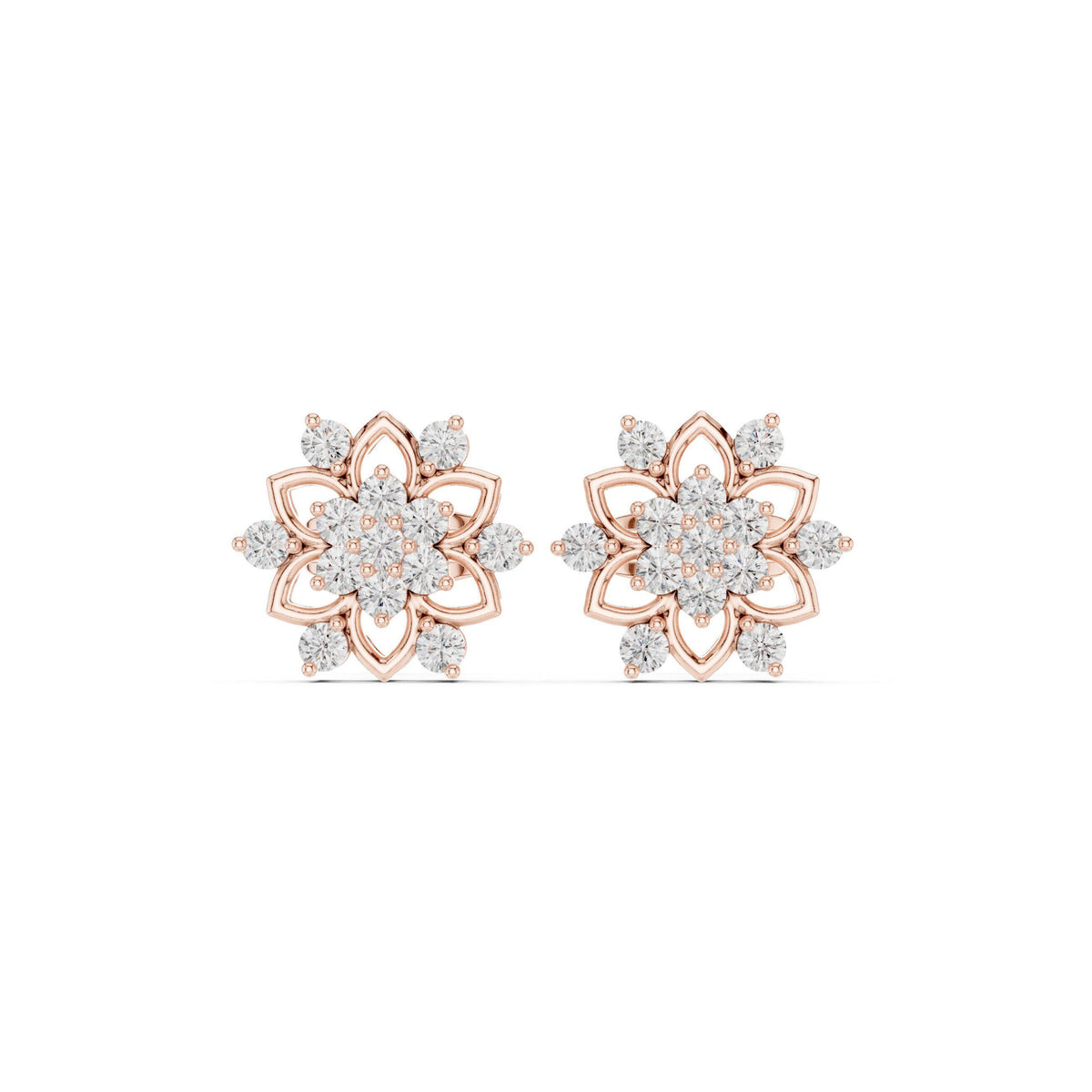 Marquise Moissanite Lotus Stud Earrings – 925 Sterling Silver, 18K Gold Vermeil