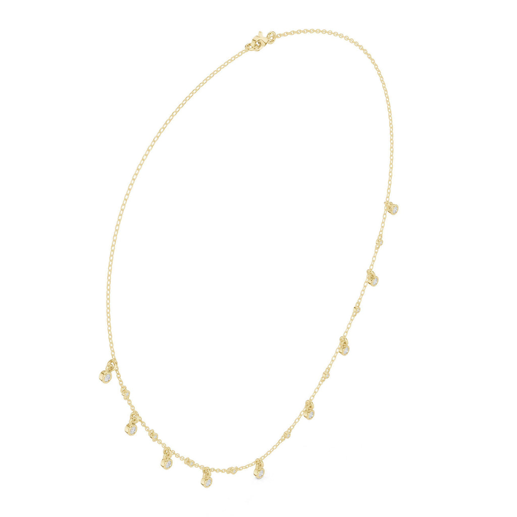 Round Moissanite Dewdrop Station Necklace – 925 Sterling Silver, 18K Gold Vermeil