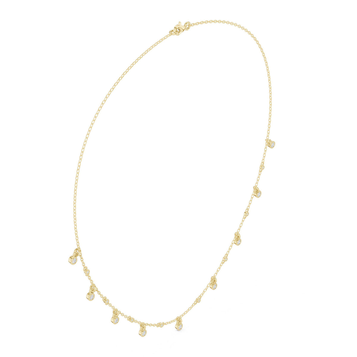 Round Moissanite Dewdrop Station Necklace – 925 Sterling Silver, 18K Gold Vermeil